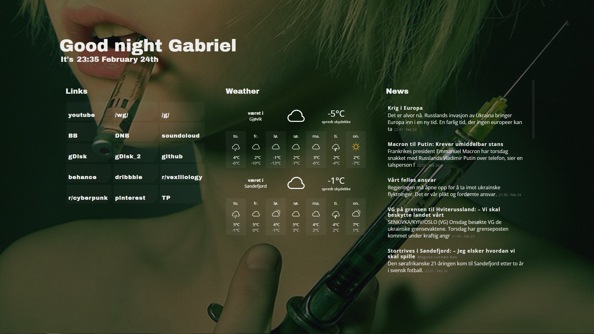 startpage userinterface on background of science fiction girl