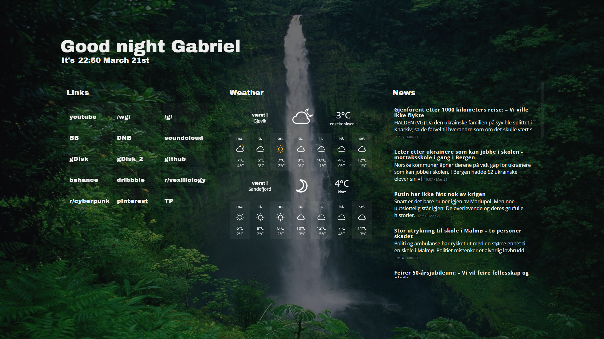 startpage userinterface on lush forest background